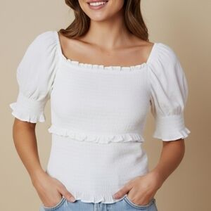 ASTR  Cottagecore Smocked Puff Sleeve Crop Top Medium